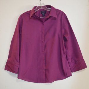 WESTBOUND Essentials Wrinkle Free 3/4 Sleeves Folds Purple Button Down Shirt 8